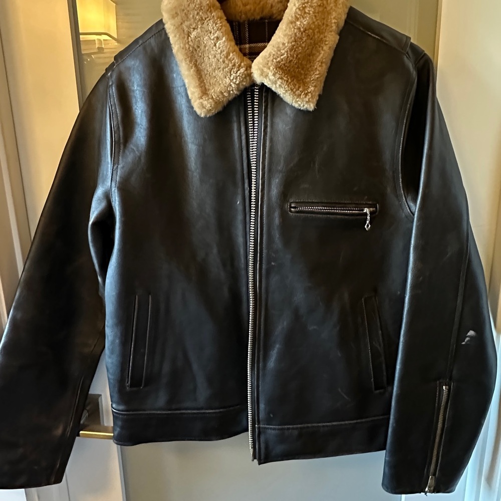 Freenote Cloth FJ-1 Leather Flight Jacket with Shearling Collar.  Made in USA.